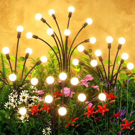 Solar Lights Outdoor(4 Pack,32 LEDs),Solar Lights Outdoor Waterproof for Garden Decor,4 Modes Firefly Light for Outdoor Decor,Big Bulb High Lumens