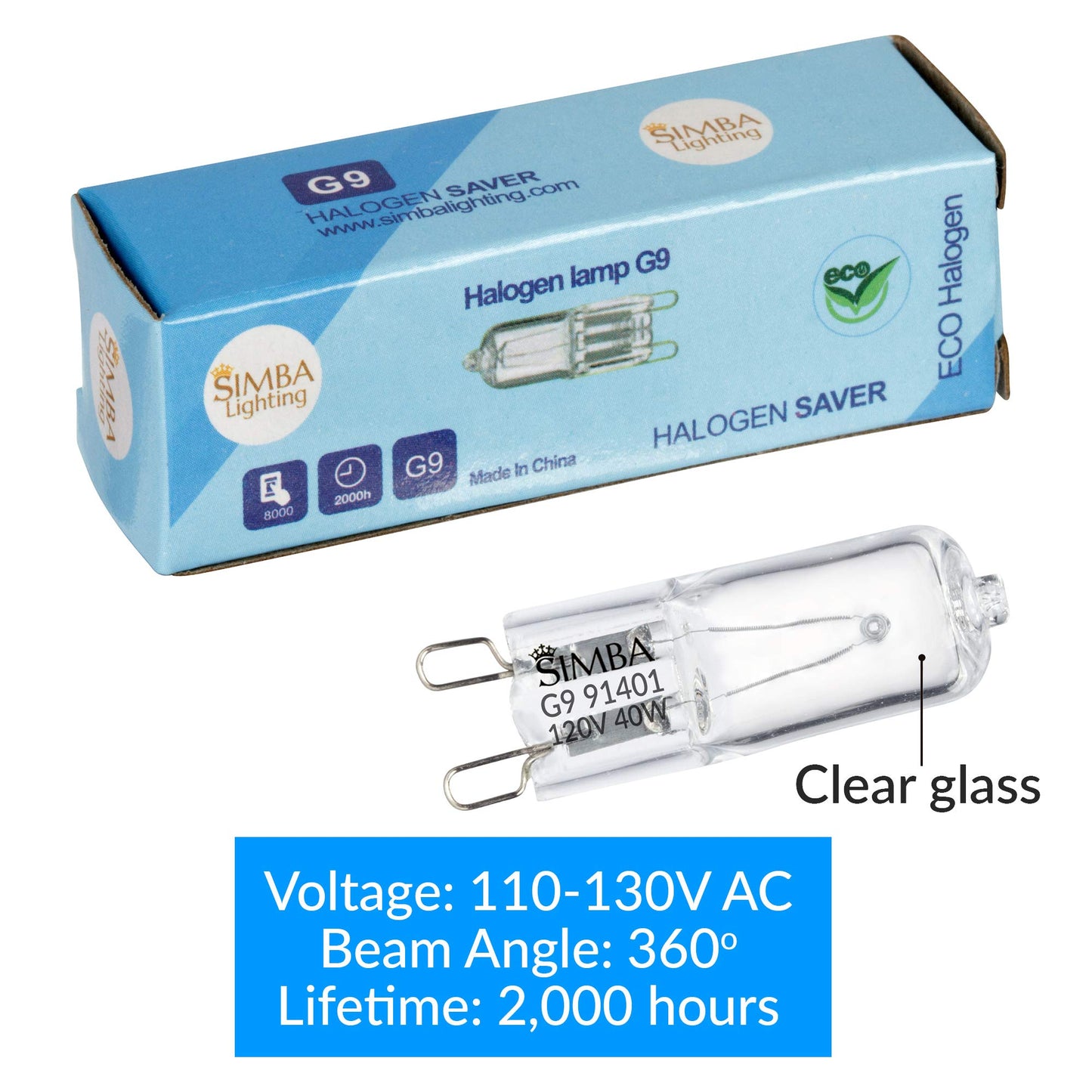 Simba Lighting Halogen Light Bulb G9 T4 40W JCD Bi-Pin 120V, 2700K, 10 Pack