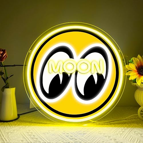 Moon and Eyes Neon Sign,Dimming LED Moon Eyes LED Neon Light for Garage Wall Art, Retro Automotive Gift, Man Cave Decor Bedroom Neon Sign Display