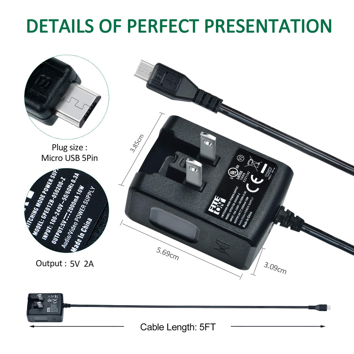FITE ON 5V Adapter Compatible with Bose SoundLink Color Bluetooth Portable Speaker,Bose SoundLink Color II/Mini II/Mini II Limited Edition/Revolve//Micro/739617-1110 739523-1110 627840 Speaker,QuietC