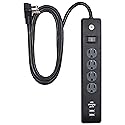 GE 4-Outlet Surge Protector, 2 USB Ports, 6 Ft Power Cord, 450 Joules, Flat Plug, Twist to Lock Safety Covers, Automatic Shutdown Technology, Circuit