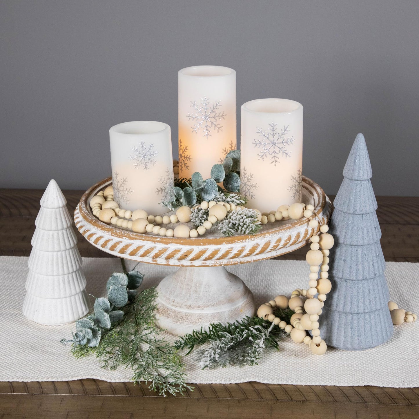 Northlight LED Flameless Flickering Wax Pillar Snowflake Christmas Candles - 6" - Set of 3