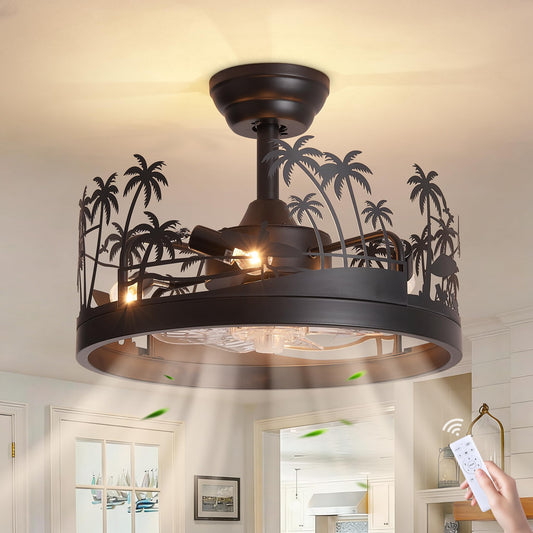 Merexcint Rustic Island Style Ceiling Fan with Light and Remote, 18 Inch