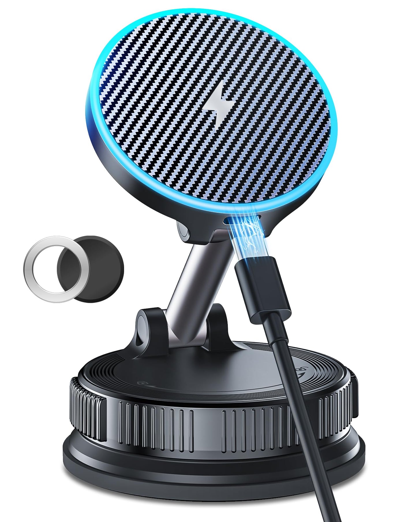 15W MagSafe Car Mount Charger, Magnetic Wireless Car Charger with Vacuum Suction Cup & Nano Adhesive Base, 360° Rotatable Strong Hold Car Phone Mount