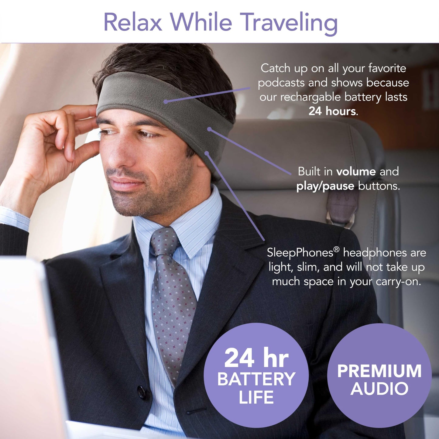 SleepPhones Wireless Sleep Headphones by AcousticSheep V8 | 24-Hour Battery | Original and Most Comfortable Bluetooth Headphones for Sleeping (Large