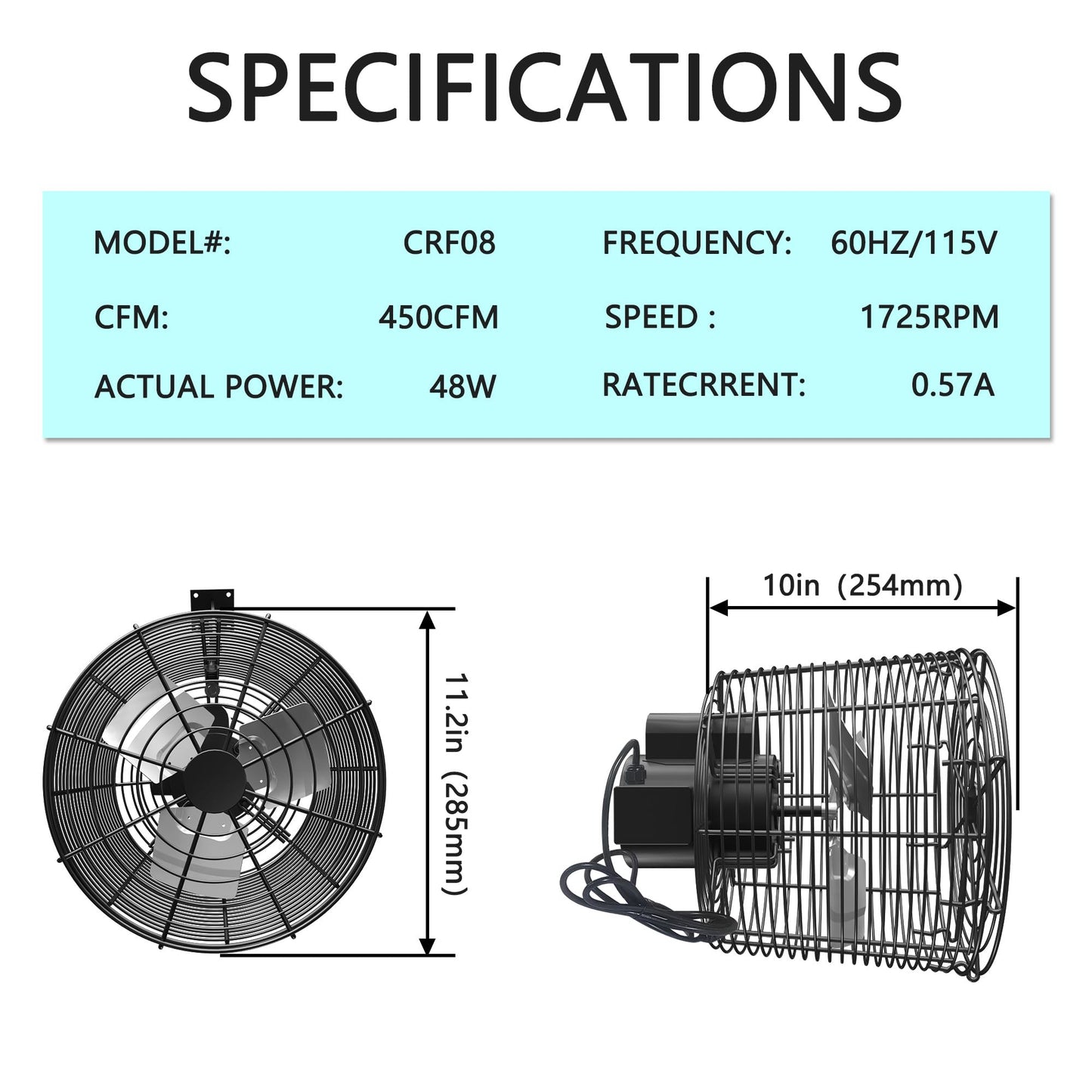 FICBXRA Greenhouse Air Circulation Fan 1/80 HP 115V Ceiling Wall Mount High Speed Circulation Fan for Greenhouse, Warehouse, Patio, Garage 450CFM, ETL
