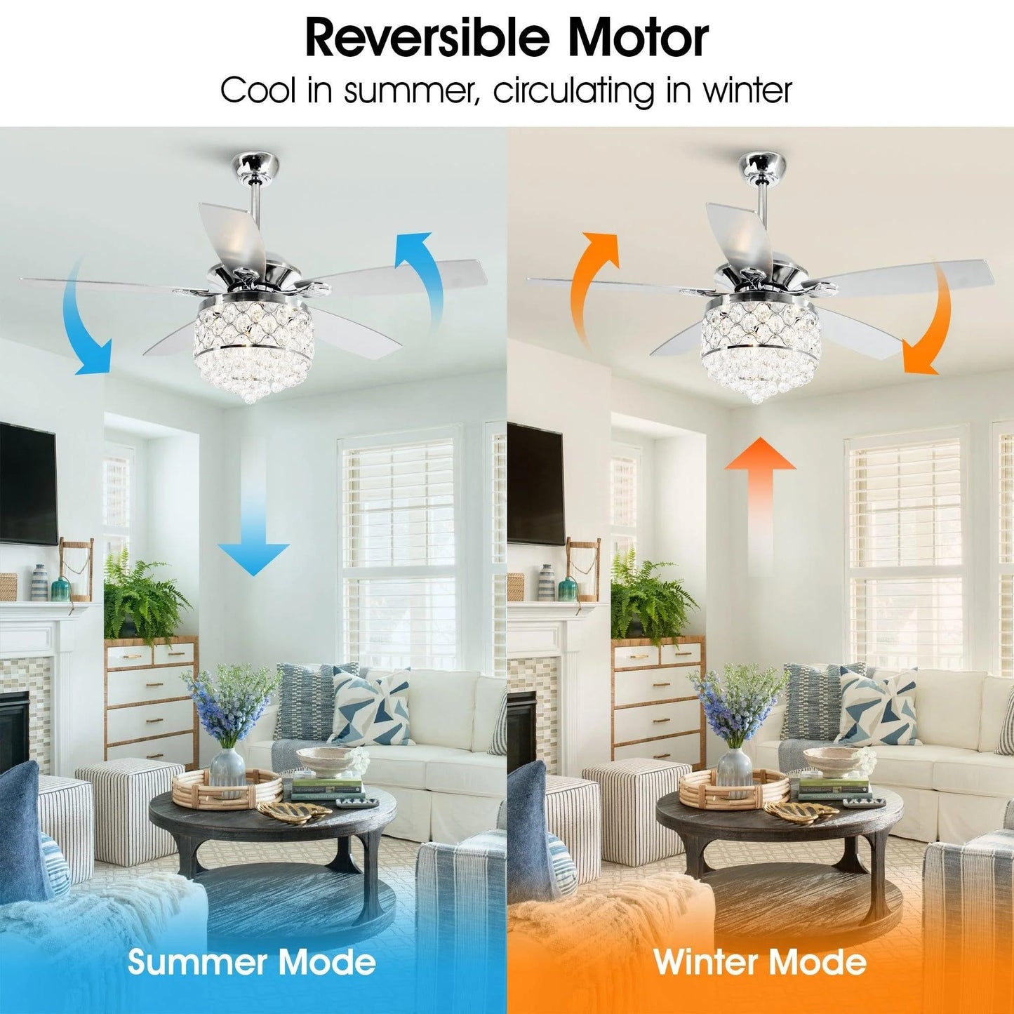 Vaczon 52 Inch Silver Ceiling Fan with Light: Farmhouse Caged Fandelier, Crystal Style Ceiling Fan with Remote, 6 Speeds,Reversible Motor