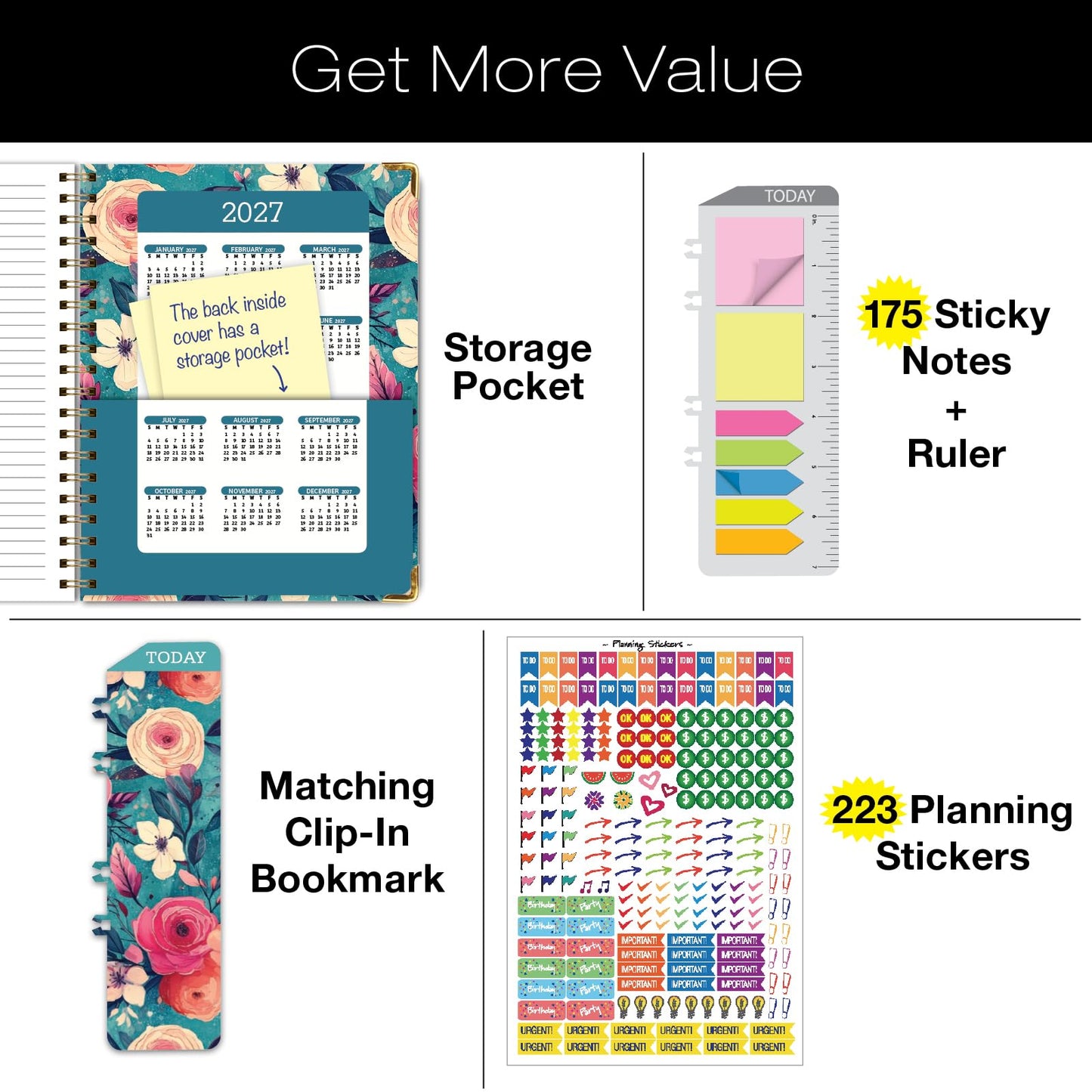 HARDCOVER Academic Year 2026-2027 Planner: 14 Months (May 2026 Through June 2027) 8.5"x 11" Daily Weekly Monthly Planner Yearly Agenda. Bookmark