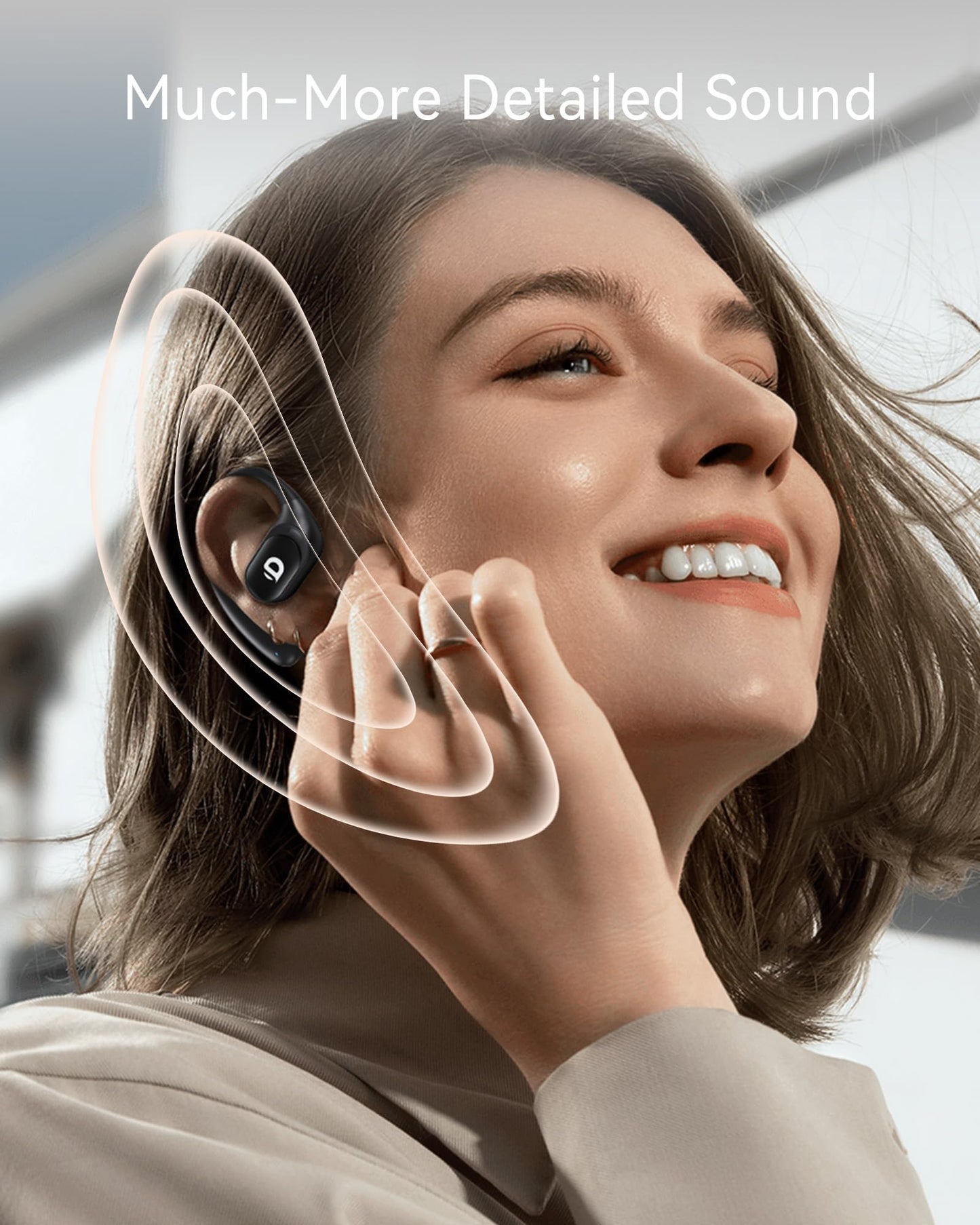 Open Ear Earbuds, True Wireless Open Ear Headphones with Earhooks, Air Conduction Earphones, Touch Control, Dual Noise-Cancelling Mics, Up to 30 Hours