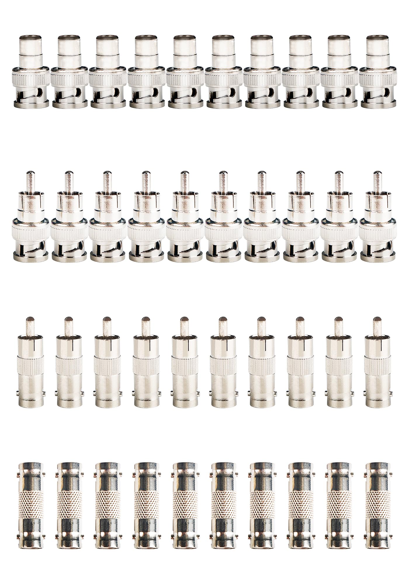 BNC to RCA Converter Adapter Set - 40 Pcs Coaxial Coax Cable Connectors Assortment - Male & Female BNC to RCA Coupler for CCTV Security Camera