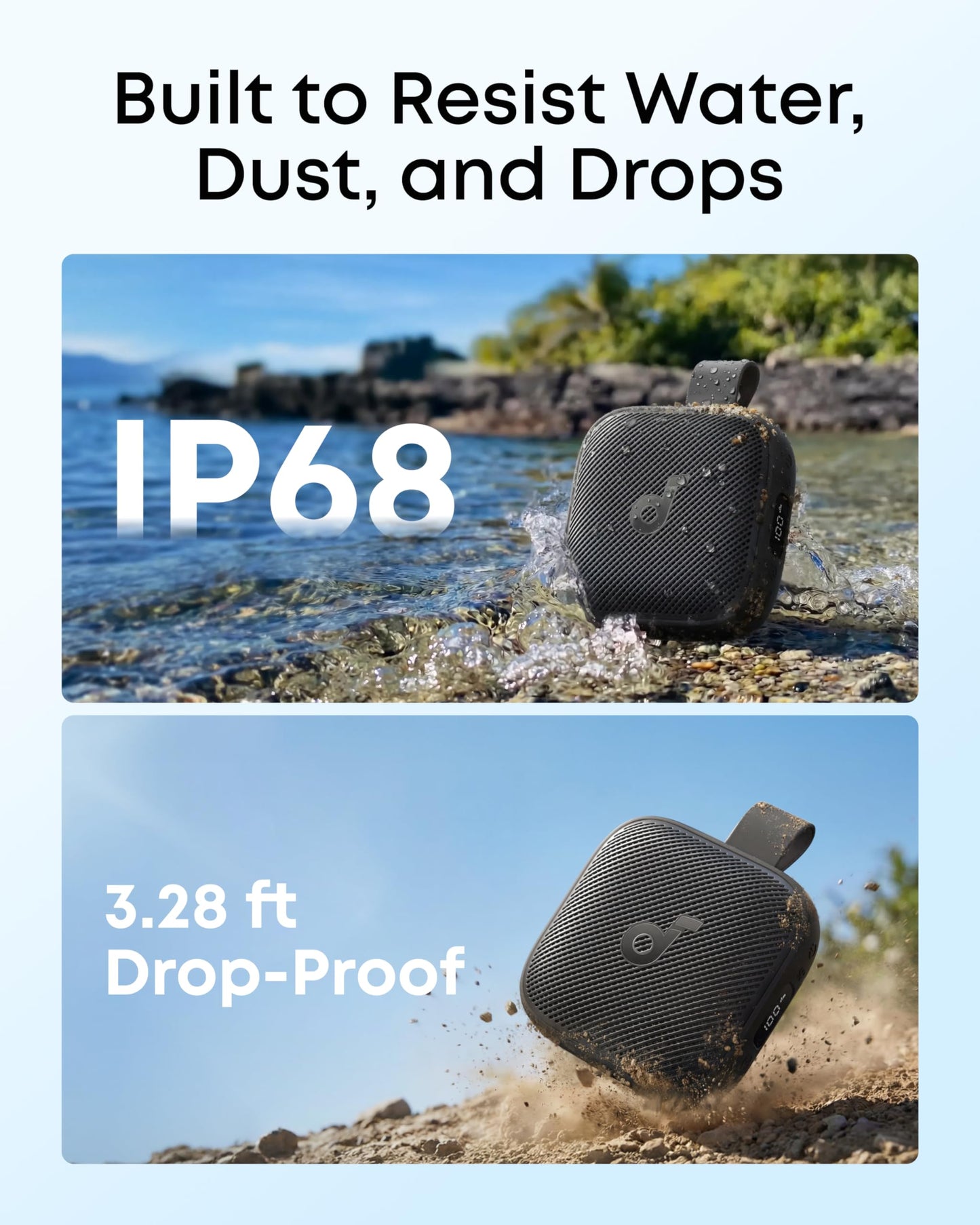 Soundcore Boom Go 3i Portable Bluetooth Speaker by Anker, 15W Punchy Sound, 24H Playtime, IP68, BassUp 2.0, Emergency Charging, Bluetooth 6.0