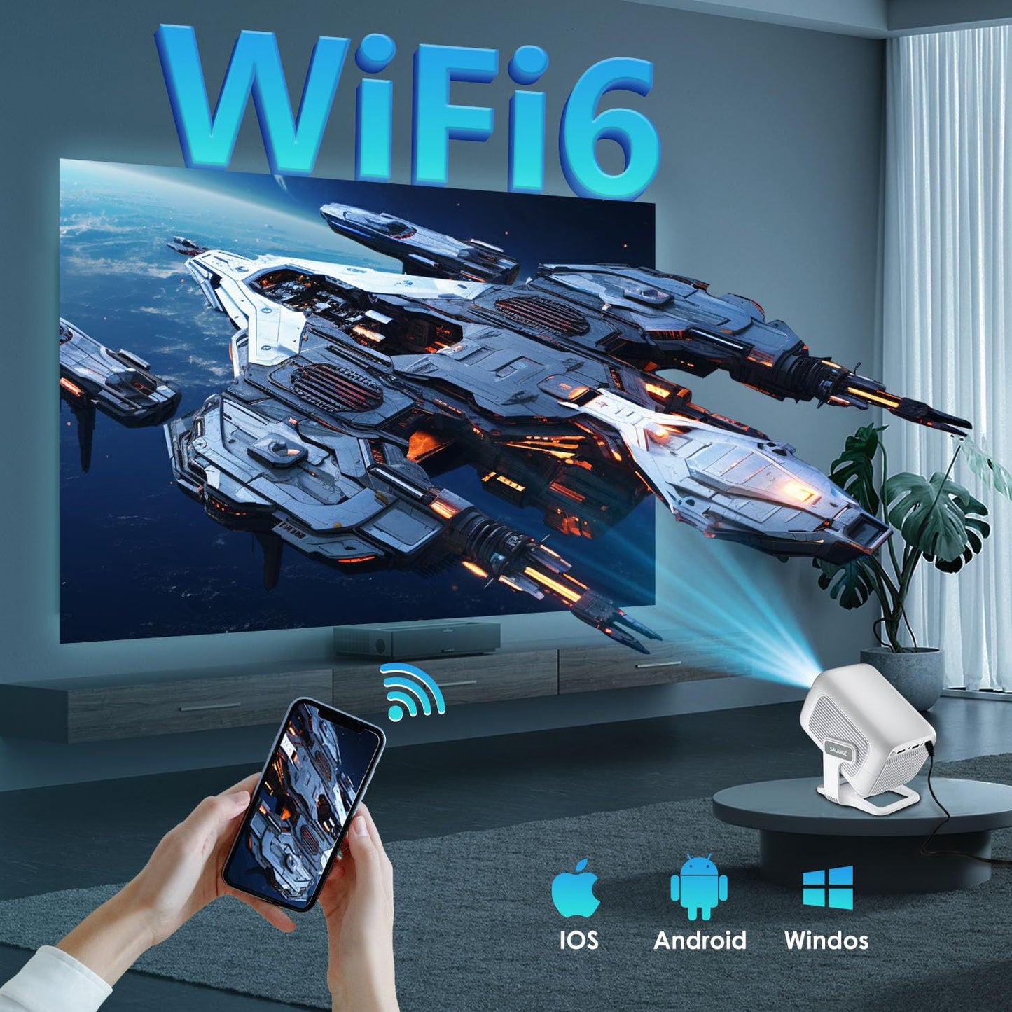 [ Auto Focus / 1080P Native ] Mini Projector 4K, 250 ANSI Lumens, Short Throw Projectors with Wifi and Bluetooth 5.4, Built-in Apps, Outdoor Movie