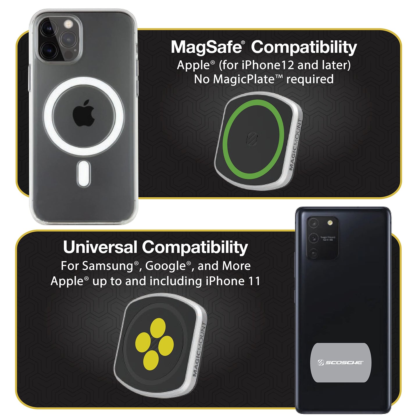 Scosche MP2FM-XCES0 MagicMount Pro2 Universal Flush Magnetic Cell Phone Car Mount Kit Compatible with MagSafe, iPhones, Galaxy, Pixel & All