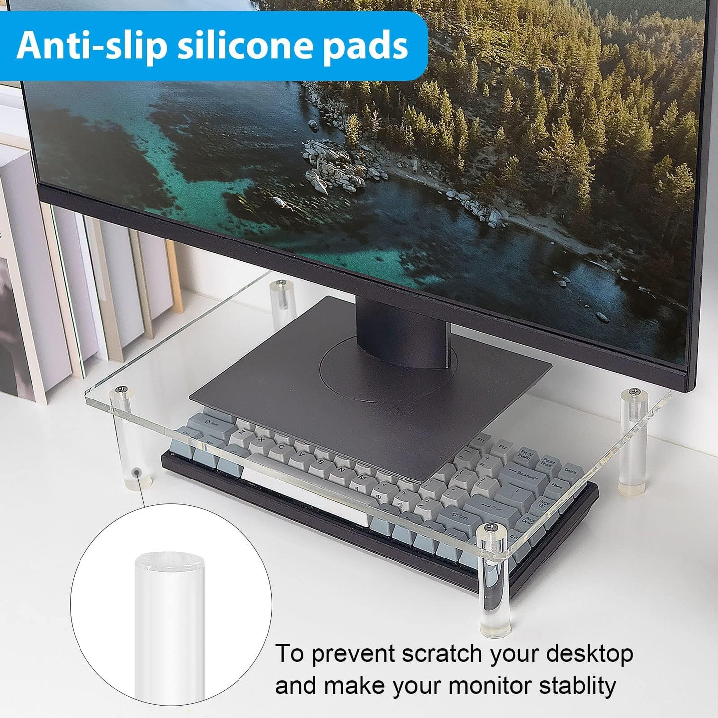 Sumerflos Clear Acrylic Monitor Laptop Stand, Sturdy and Save Space Computer Laptop Monitor Riser Stand for Home Office Desktop Universal Stand