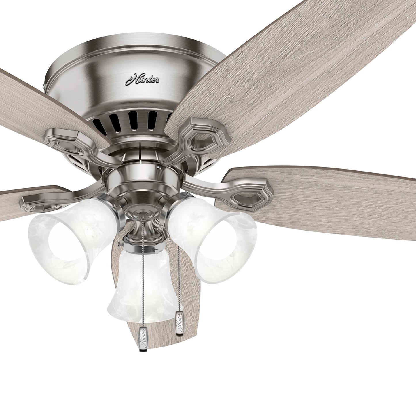 Hunter Fan 52 in Casual Brushed Nickel Finish Indoor Ceiling Fan with Pull Chain and Light Kit, 5 Blades (Renewed)