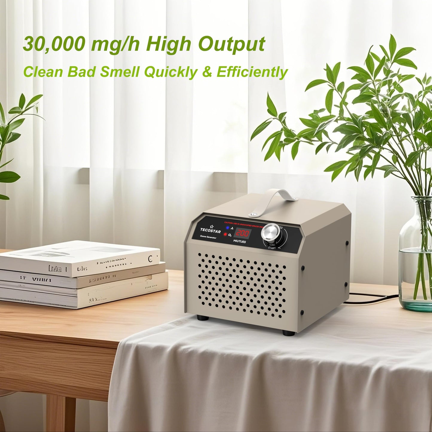 TECOSTAR Ozone Generator 30,000mg/h Industrial & Home Use Air Purifier - O3 Air Ionizer High Capacity for 2,000 Sq Ft, Smoke Odor Removal, Odor