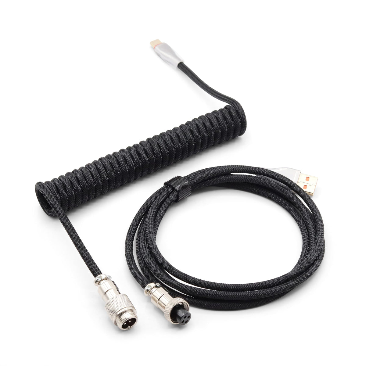 Glacier Premium Durable Quality Braided USB-C to USB-A Coiled Cable with Detachable Metal Aviator Connector Plug for Mechanical Keyboard (Black)