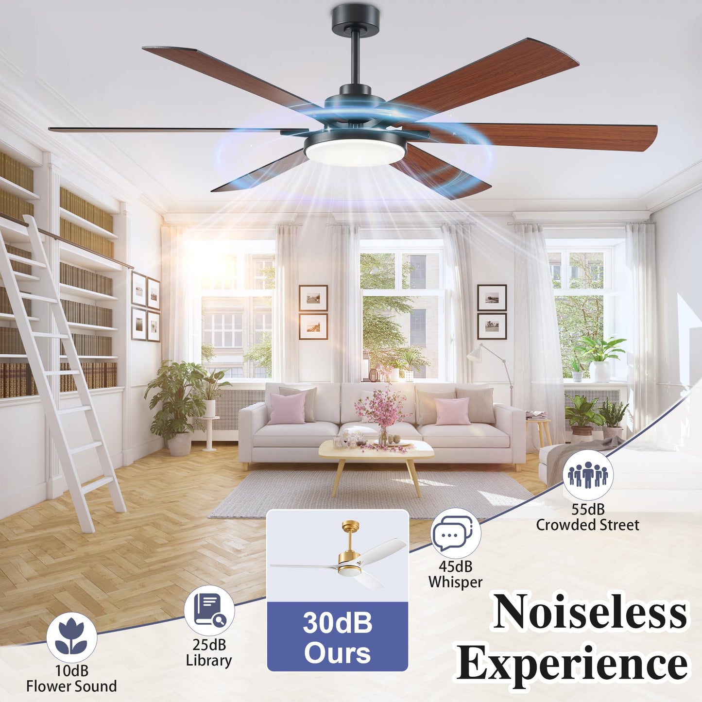 72 inch Ceiling Fans with Lights and Remote Control,Indoor/Outdoor Flush Mount Low Profile Commercial Reversible Dimmable Wood Grain Ceiling Fans