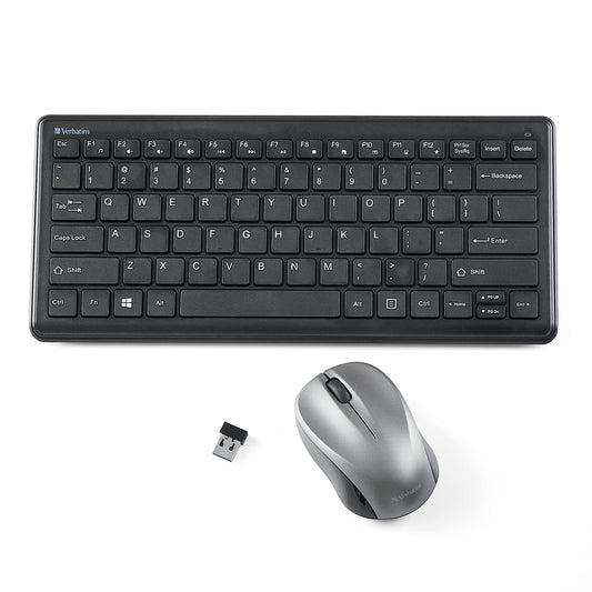 Verbatim Wireless Keyboard and Mouse Combo Compact Silent 2.4GHz Lag-Free Wireless Mouse and Keyboard Combo with USB Nano Receiver for Laptop, PC
