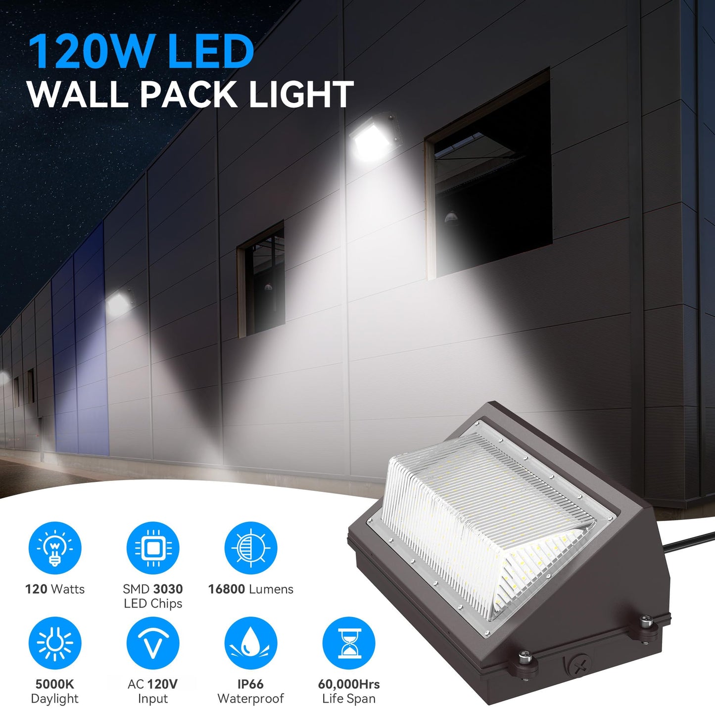 Flakeeper 120W LED Wall Pack Light with Dusk-to-Dawn Sensor, 16800LM 5000K LED Security Flood Lighting, 120V Outdoor LED Wall Lights for Parking