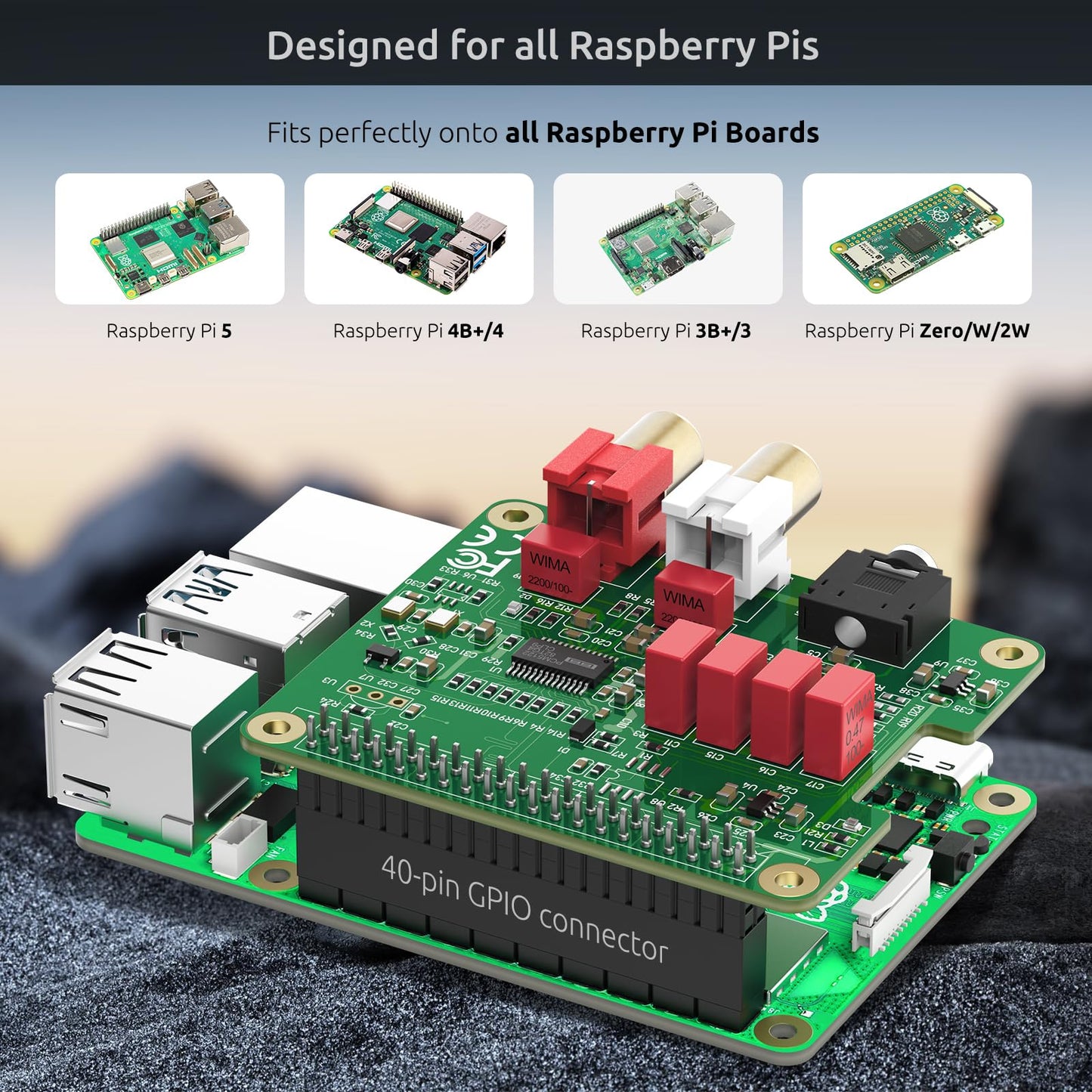 InnoMaker HiFi DAC HAT for Raspberry Pi 5/4/3B+/Zero | PCM5122 384kHz/32bit DAC Audio Card Expansion Board | Dual Oscillators & DOP | RCA/3.5mm