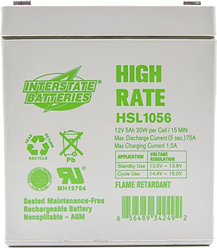 Interstate Batteries 12V 5Ah High Rate Battery (F2 Terminal) SLA AGM VRLA Fireproof Rechargeable Replacement for UPS Systems, Servers, Backup Power…
