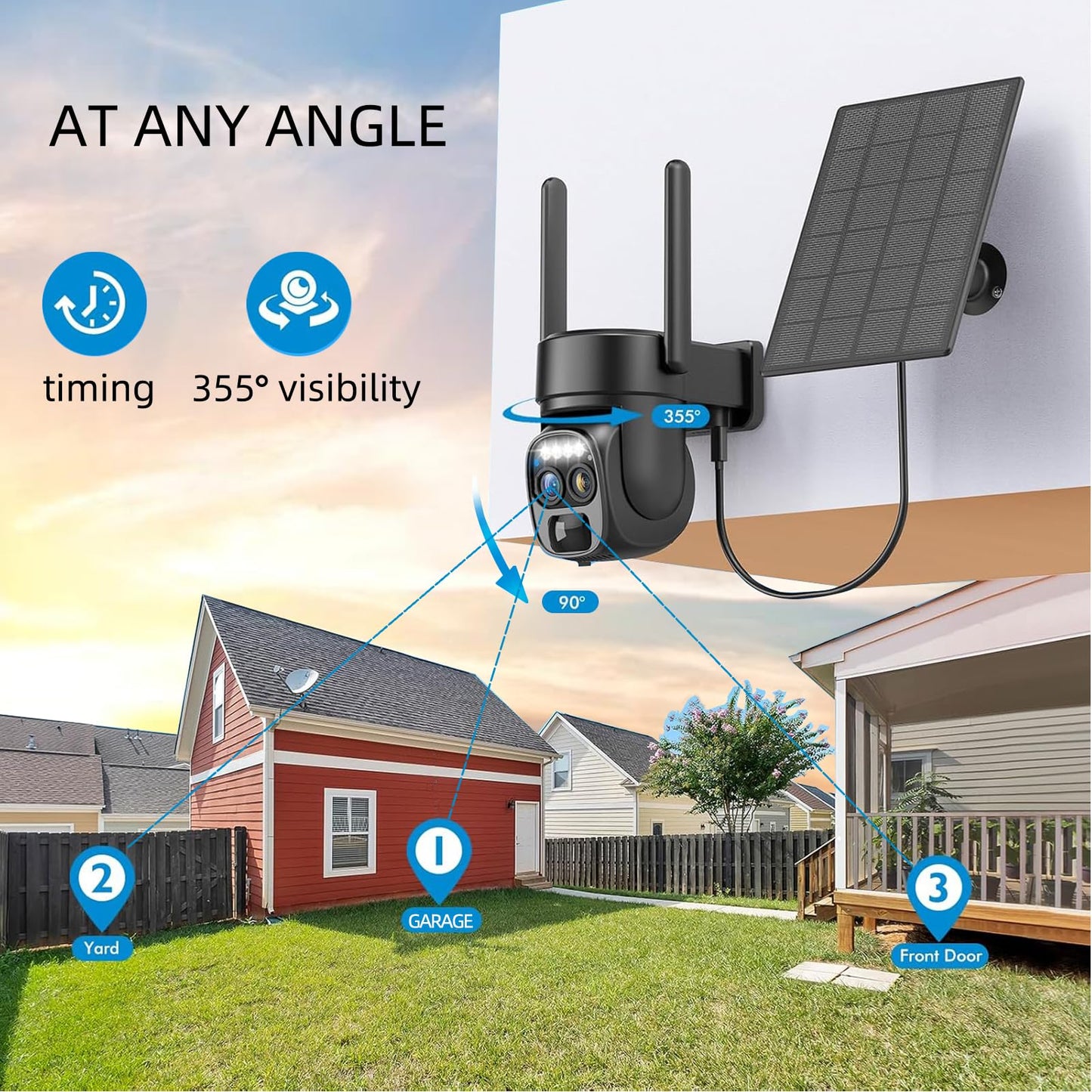 Hawkray Pannel Solar Wireless Outdoor Security Camera? Dual-Lens, 10xZoom, 2K Resolution 3MP 360°Pan/Tilt?2.4&5G WiFi Battery Powered Camera