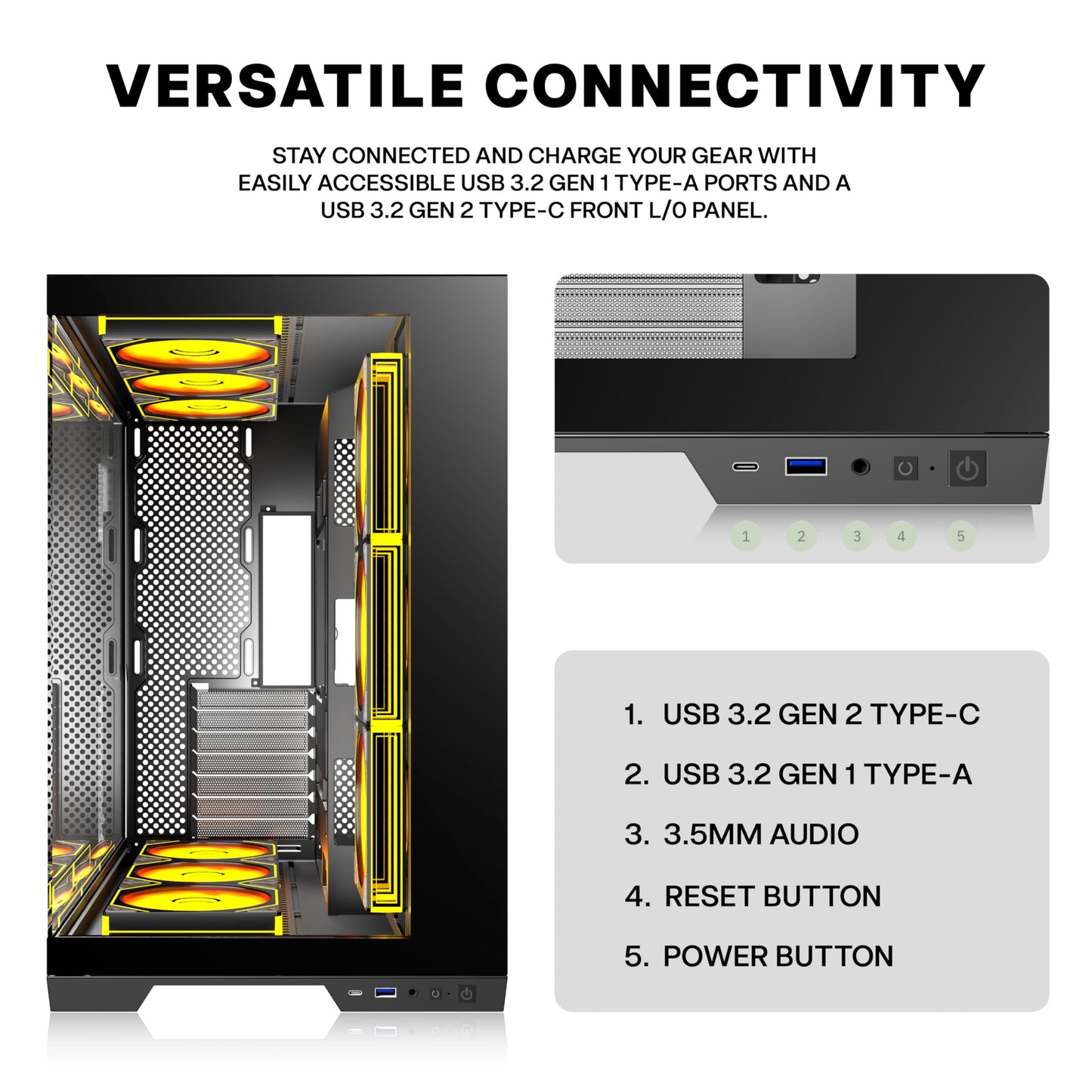 ANSAITE PC CASE 9 PWM ARGB Fans Pre-Installed, Mid-Tower Gaming PC Case, Panoramic Tempered Glass Computer Case with Type-C,420mm&360mm Radiator