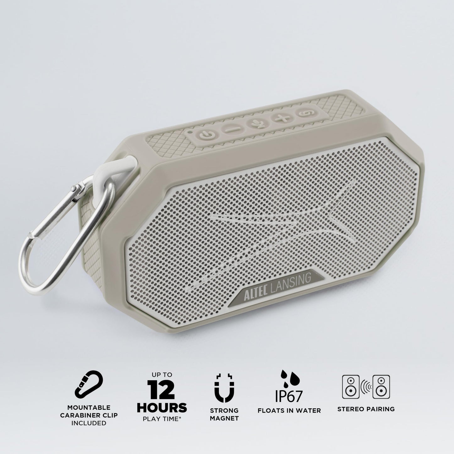 Altec Lansing Portable Bluetooth Speaker HYDRAMINI 2.0, IP67 Waterproof, Portable Speaker, 12h Playtime, Wireless Pairing, USB-C Quick Charge