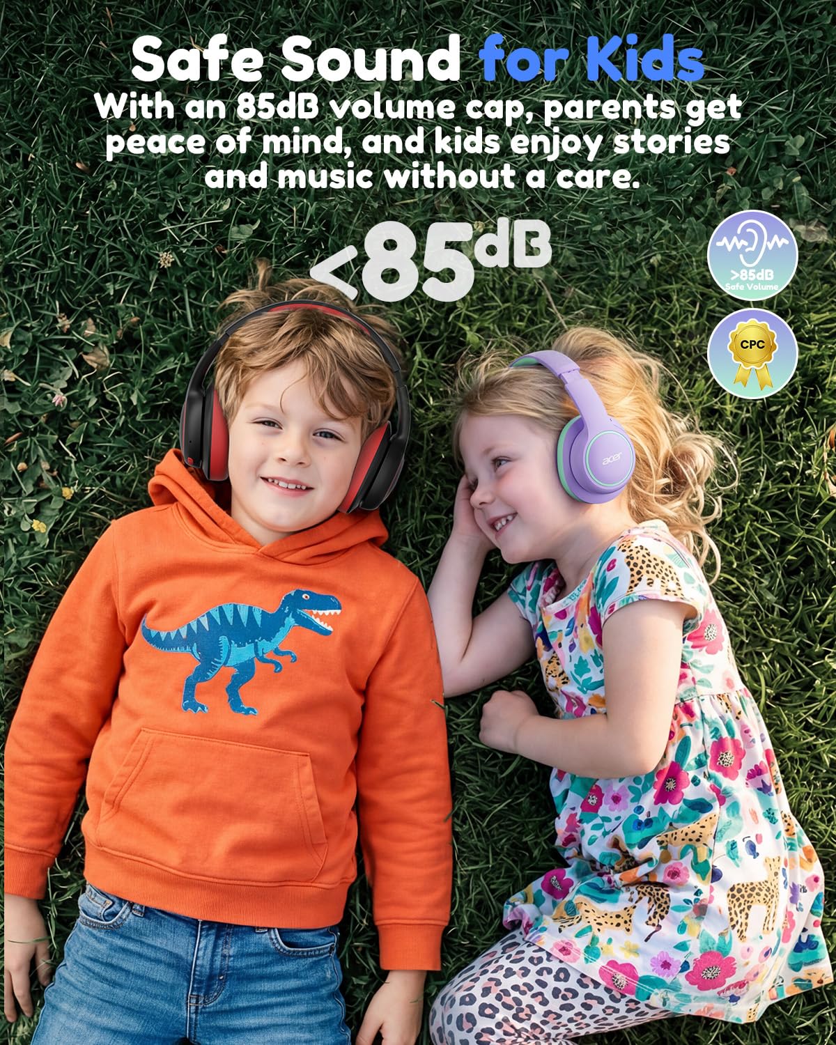 Acer OHR702 Kids Bluetooth Headphones for School with Built-in Mic,Over-Ear