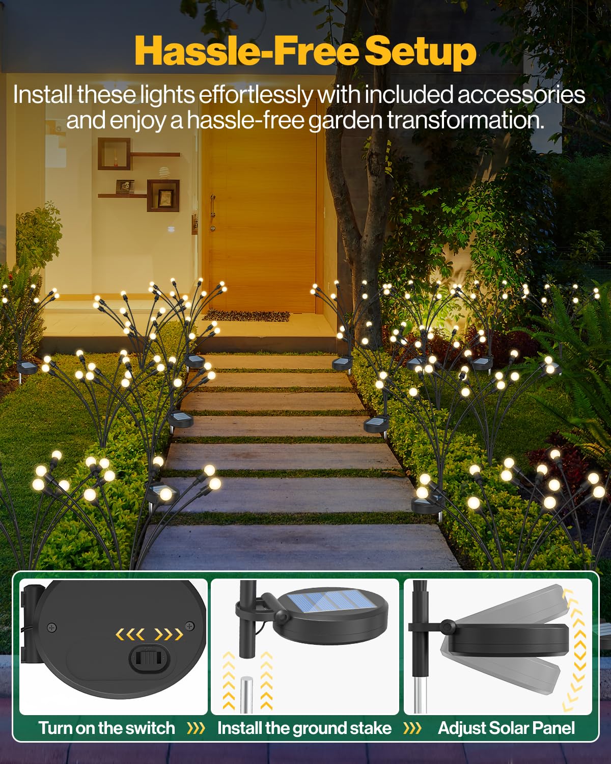 Sunco Solar Firefly Pathway Lights, Swaying Outdoor Garden Landscape Lighting, 2400K Warm White, Waterproof, for Yard and Patio, Cross Spike Stake