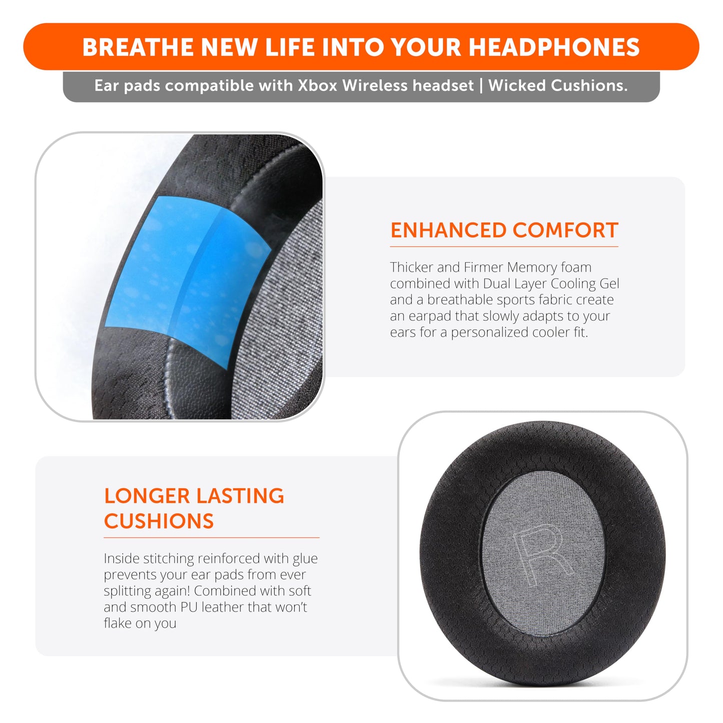 WC Freeze Xbox Wireless - Cooling Gel Earpads for Xbox Wireless Gaming Headset by Wicked Cushions - Boost Comfort, Thickness, & Sound Isolation