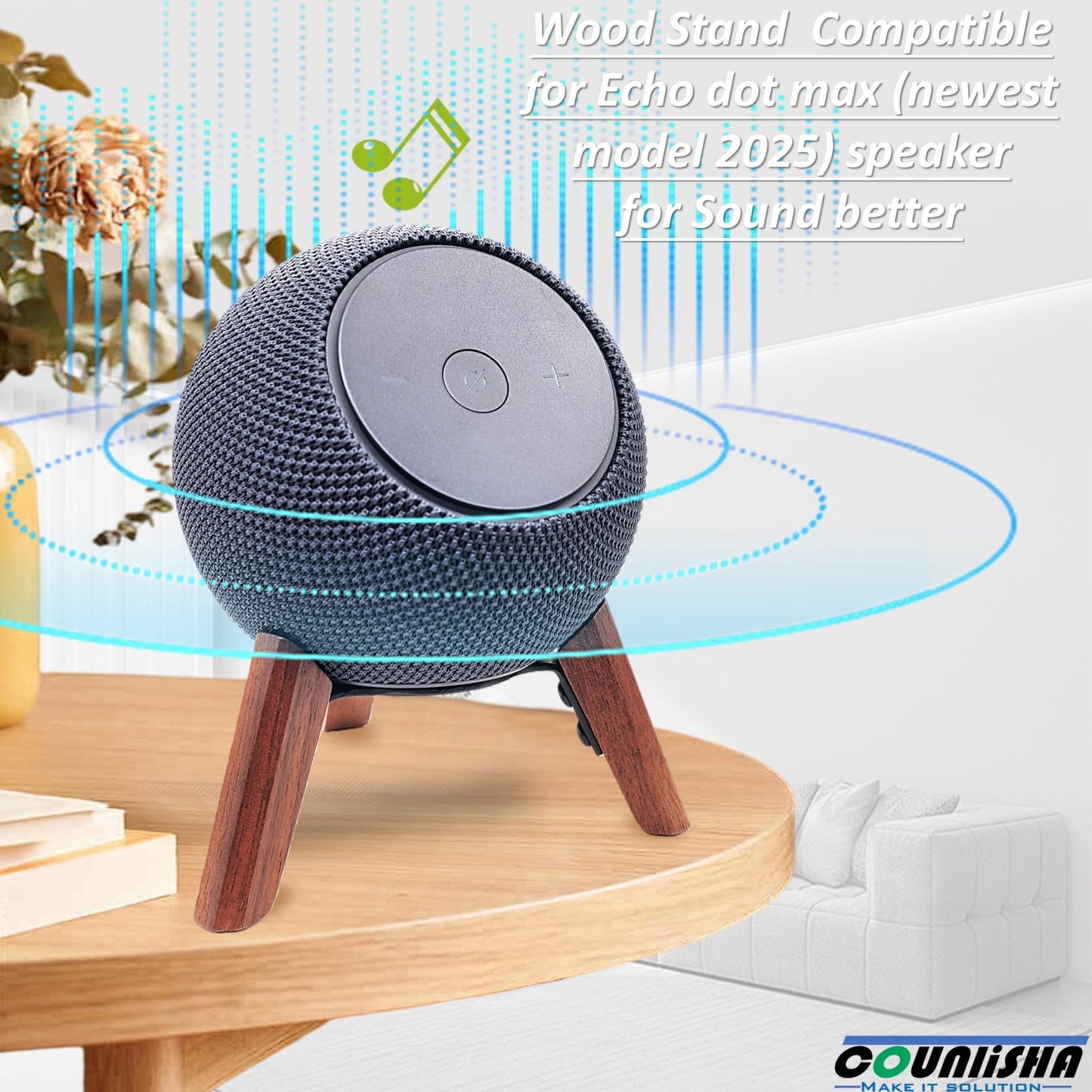 Counlisha Real Wood Stand for Echo dot max (new Model) 2025 Released,Desktop Tripod Mount Accessories Protect dot Audio for Better Sound,Secure Stable