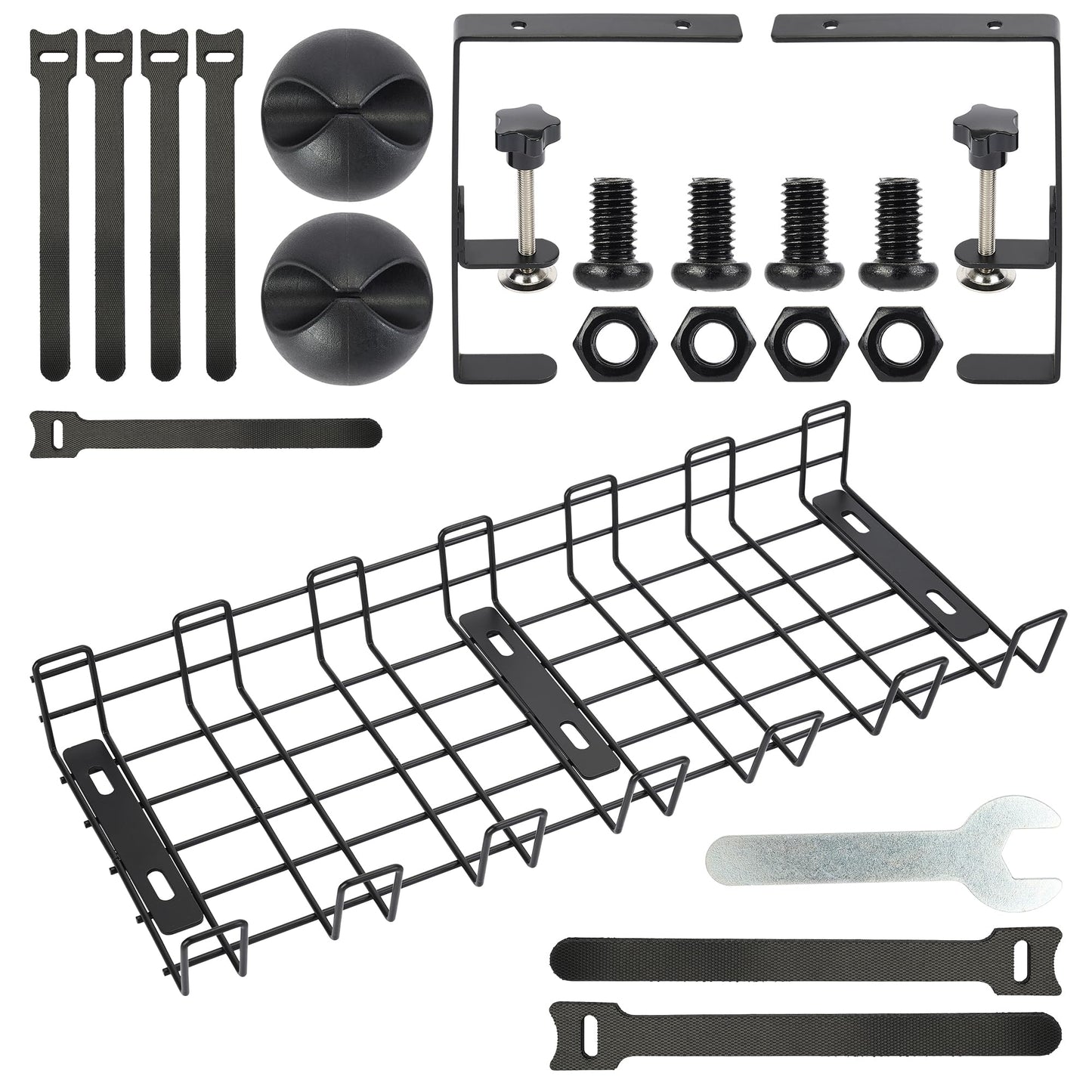 Under Desk Cable Management Tray - No Drilling, Tools-Free, Adjustable Iron Organizer, Modern Minimalist Style for Home Office