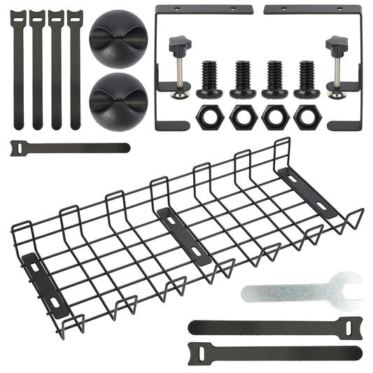 Under Desk Cable Management Tray - No Drilling, Tools-Free, Adjustable Iron Organizer, Modern Minimalist Style for Home Office