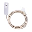 Cordinate 37922 Designer 3-USB Charging Extension Cord with Surge Protection, Brown Braided Fabric Cord, 10 ft, Low-Profile Plug, 3.4A USB Charging
