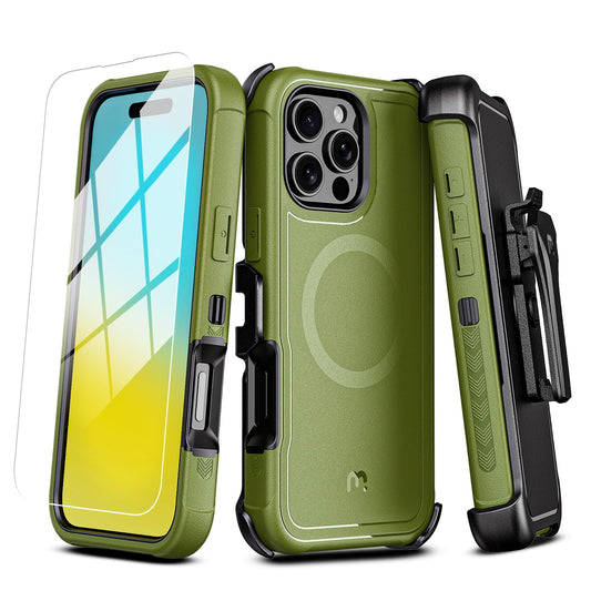 M MYBAT PRO for iPhone 16 Pro Max Case with Belt Clip Holster Army Green