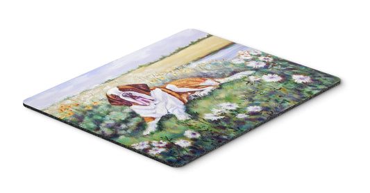 Caroline's Treasures 7446MP Saint Bernard in Flowers Mouse Pad, Hot Pad or Trivet for Home Office Gaming Working Computers Laptop Mouse Mat,Washable