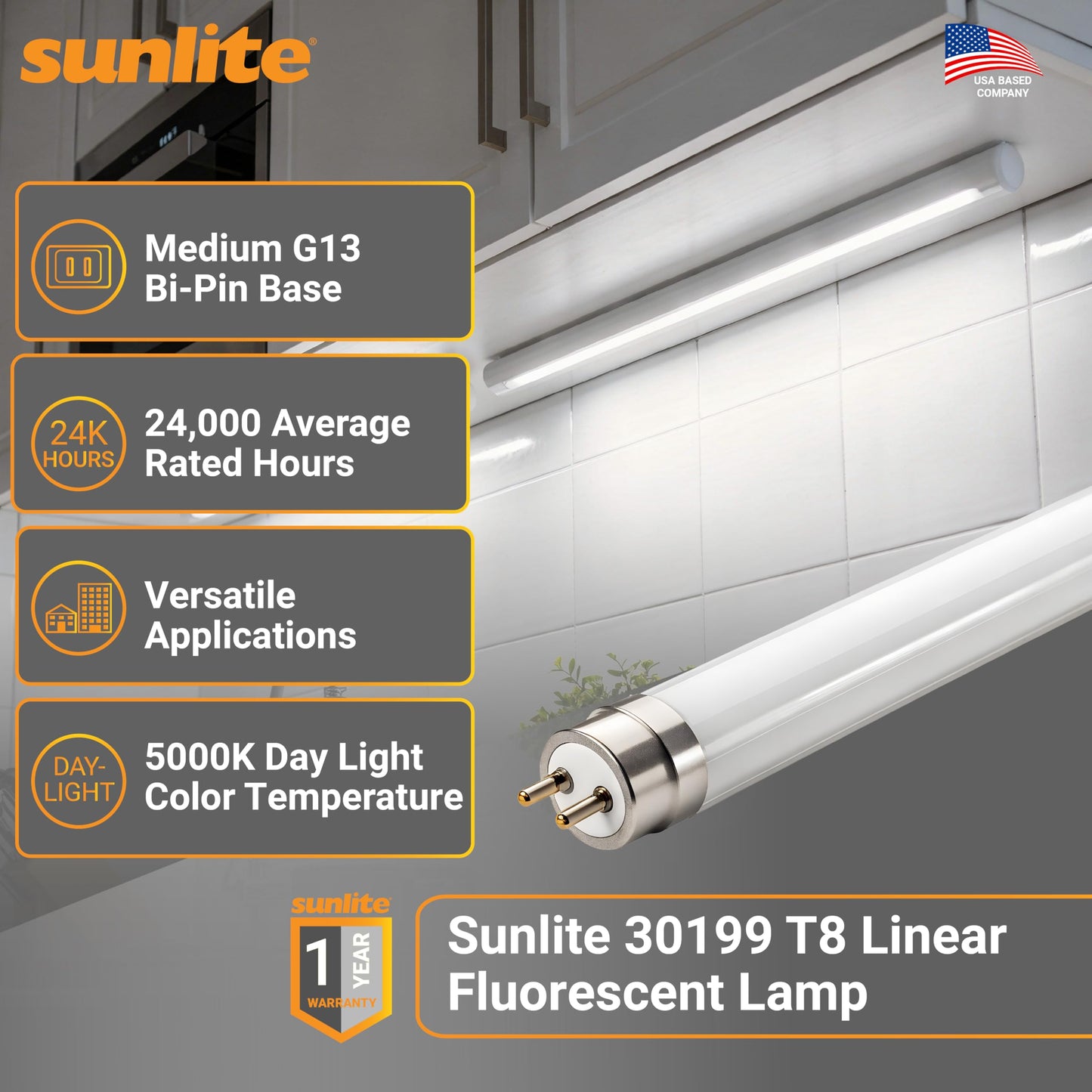Sunlite F32T8/SP850 T8 Linear Fluorescent Lamp, 32 Watts, 3100 Lumens, 5000K Daylight, Medium G13 Bi Pin Base, High Performance Straight Tube, 30 Pack