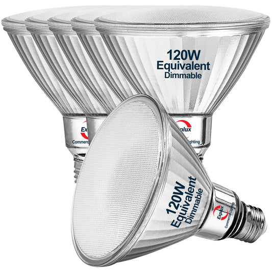 Explux Full Glass LED PAR38 Bulb, 120W Equivalent, Soft White 2700K, 6-Pack