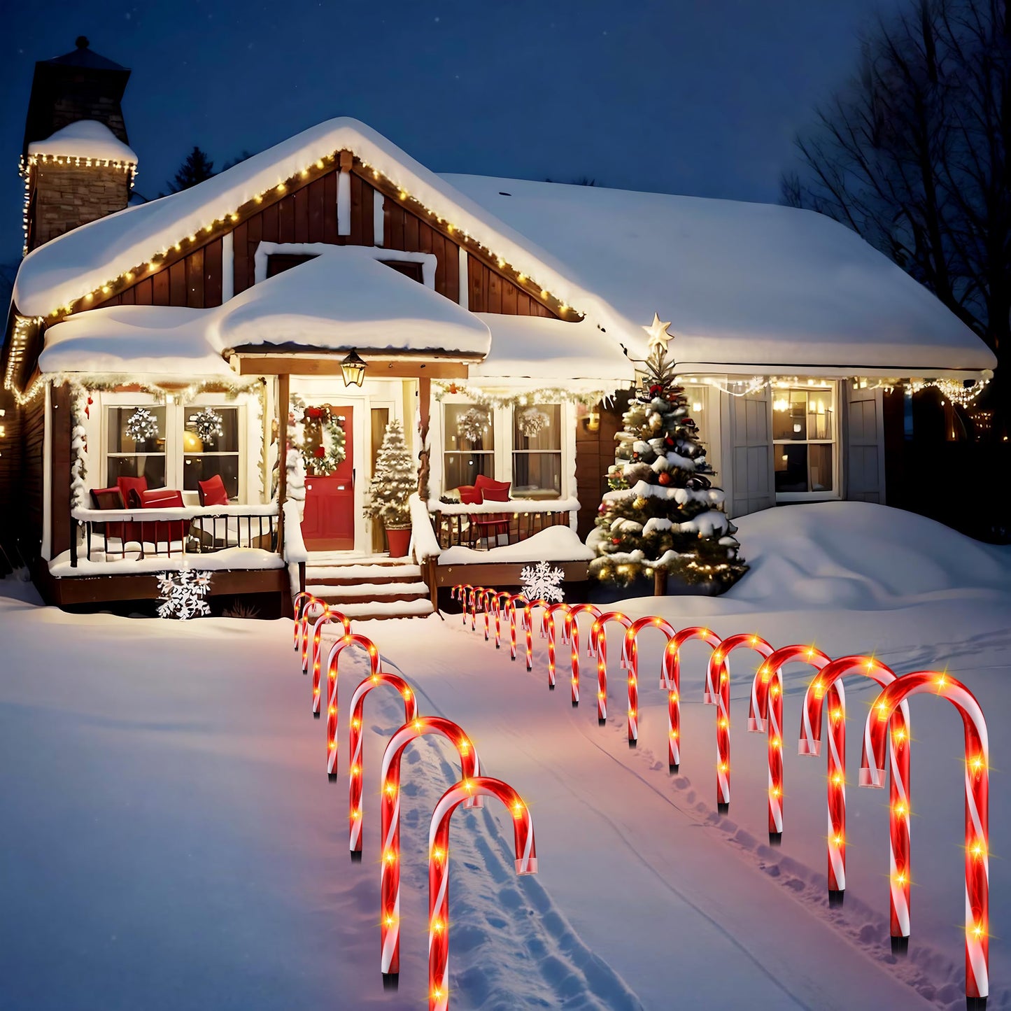 Candy Cane Lights - 10 Pack Candy Cane Pathway Lights, 10" Christmas Candy Cane Light Red, Outdoor Candy Cane Christmas Decor for Walkway, Driveway