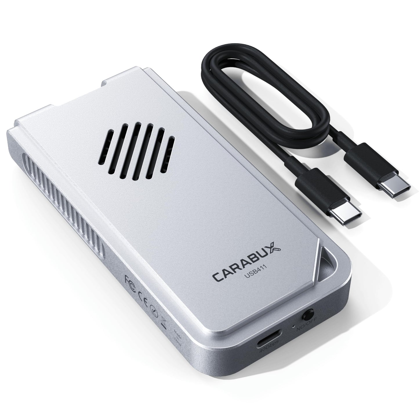CARABUX USB4 NVMe Enclosure 40Gbps with Active Cooling Fan, Solid Aluminum External M.2 SSD Case for Mac, iPad Pro, iPhone ProRes Recording and Video