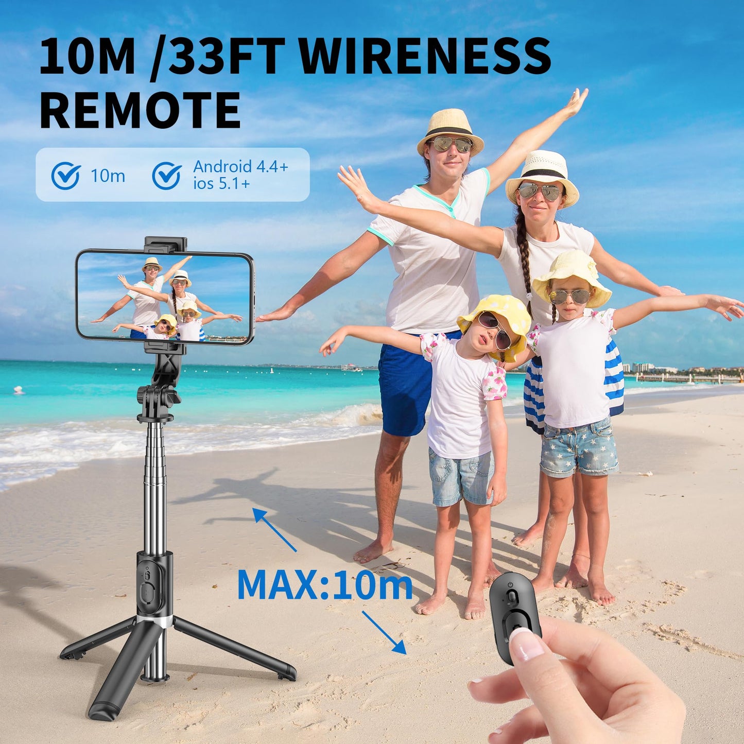 Selfie Stick Tripod, All in One Extendable & Portable iPhone Tripod Selfie Stick with Wireless Remote Compatible with iPhone 17 16 15 14 13 12 pro Xs