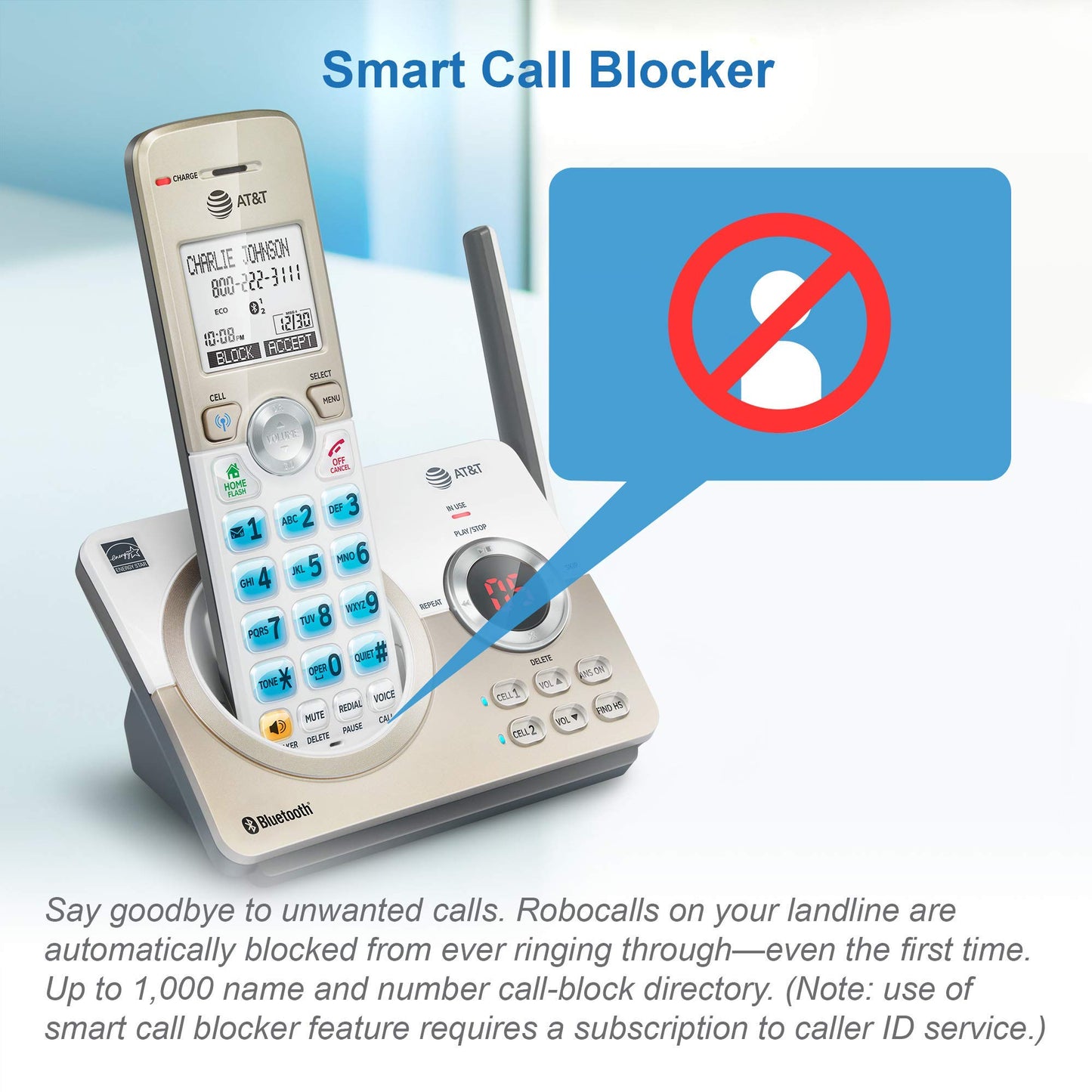 AT&T DL72319 DECT 6.0 3-Handset Cordless Phone for Home with Connect to Cell, Call Blocking, 1.8" Backlit Screen, Big Buttons, intercom,