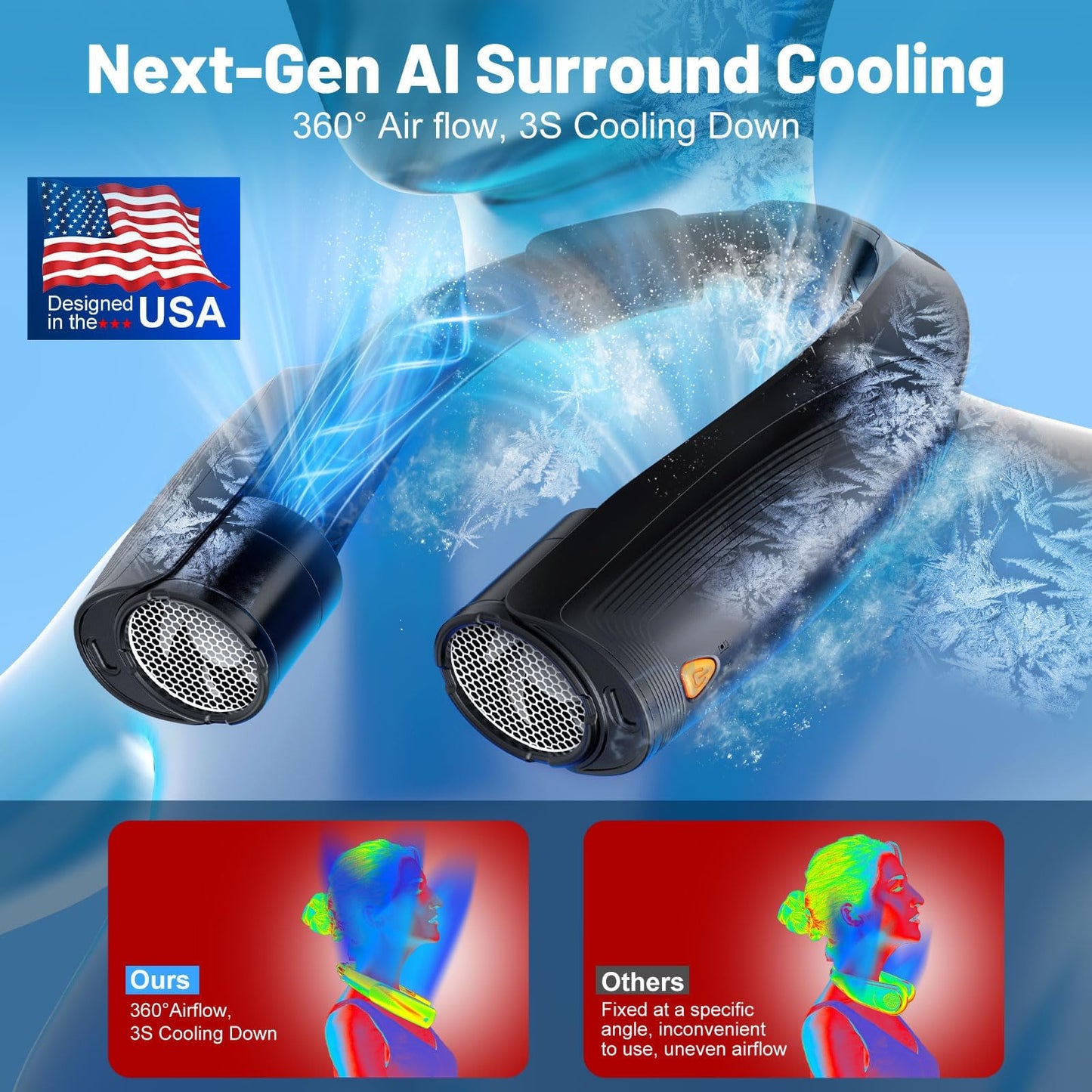 Portable Neck Fan with 6 Powerful Speeds, 8000mAh Battery Rechargeable Fan