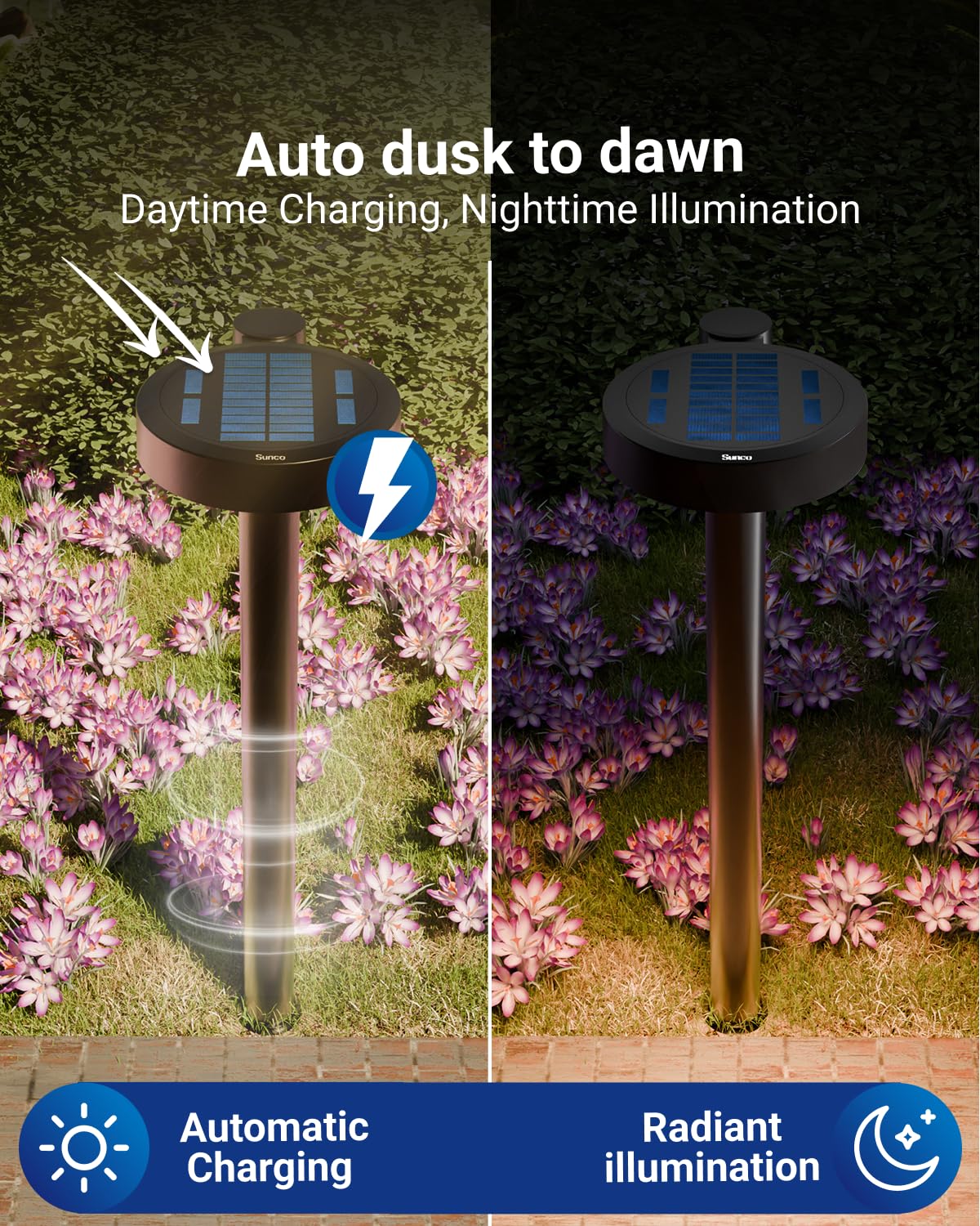 Sunco 6 Pack 2W LED Solar Pathway Walkway Backyard Garden Patio Residential Ambient Decorative Outdoor Light-MD4, 120 Lumens, Selectable CCT 2700K