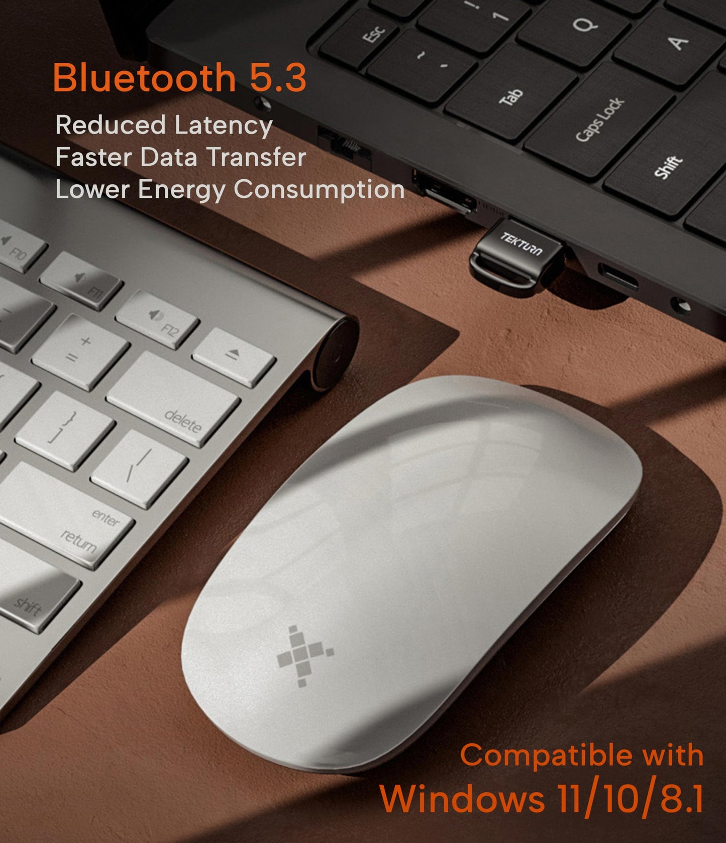 TEKTURN USB Bluetooth 5.3 Adapter: Plug-and-Play, Nano Design, EDR & BLE, Compatible with Windows 11/10/8.1/7, Desktop, Laptop, Supports Headphones