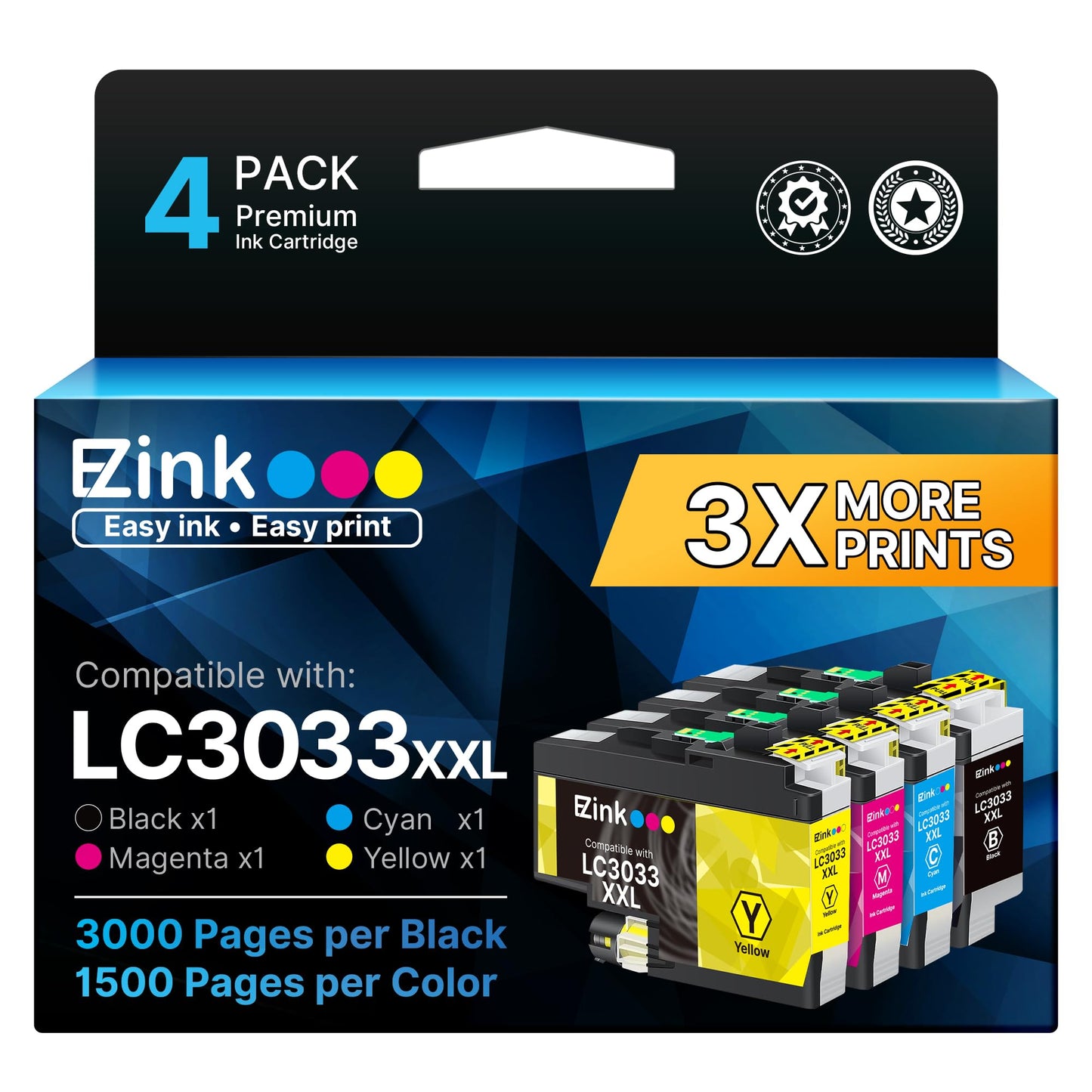 E-Z Ink LC3033XXL BK/C/M/Y Ink Cartridges for Brother LC3033 Ink Cartridges