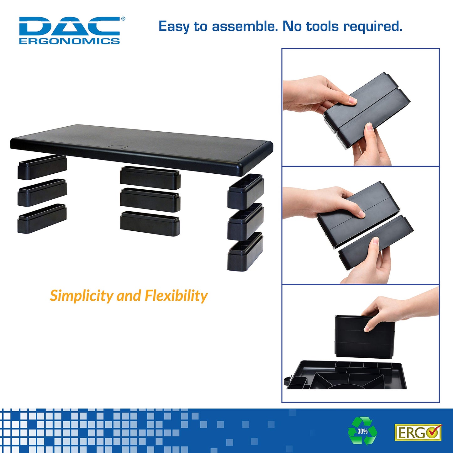 DAC STAX Ultrawide Adjustable, Stackable Desktop Computer Monitor Stand Laptop Riser, Supports up to 66 Pounds, with Keyboard Storage, Black (MP-211)