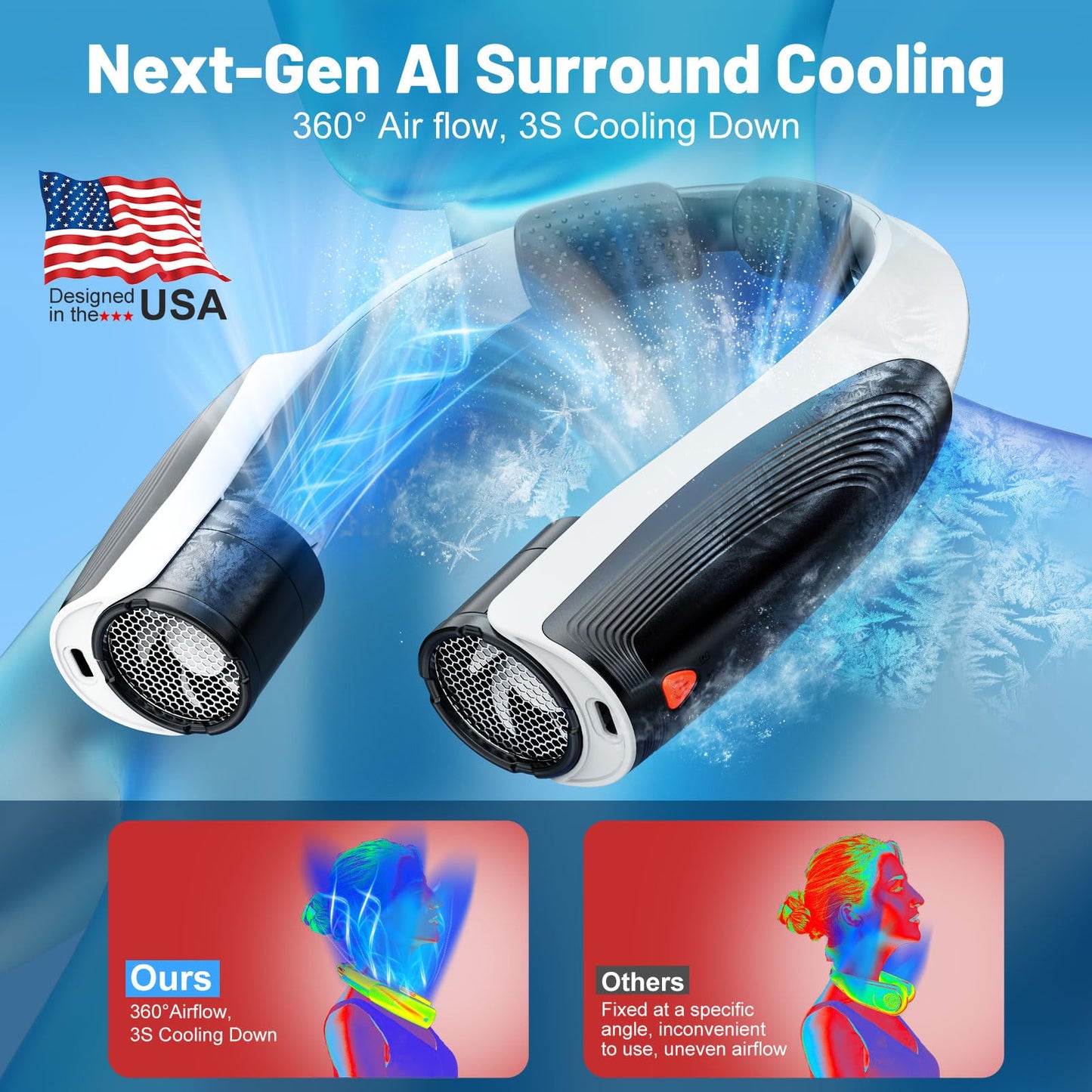 Portable Neck Fan with 6 Powerful Speeds, 8000mAh Battery Rechargeable Fan